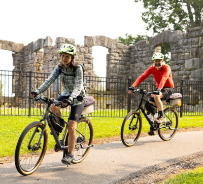 Couple biking trails at Bell’s Tavern Park, Park City Ky