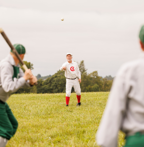 The Cincinnati Red Stockings (Red) and Georgetown Gentlemen (Green) partake in an 1862-style baseball game.