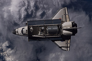 a space shuttle in the sky