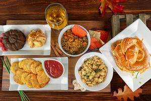 a table with different foods on it