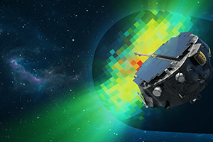 a satellite in space with a colorful planet in the background