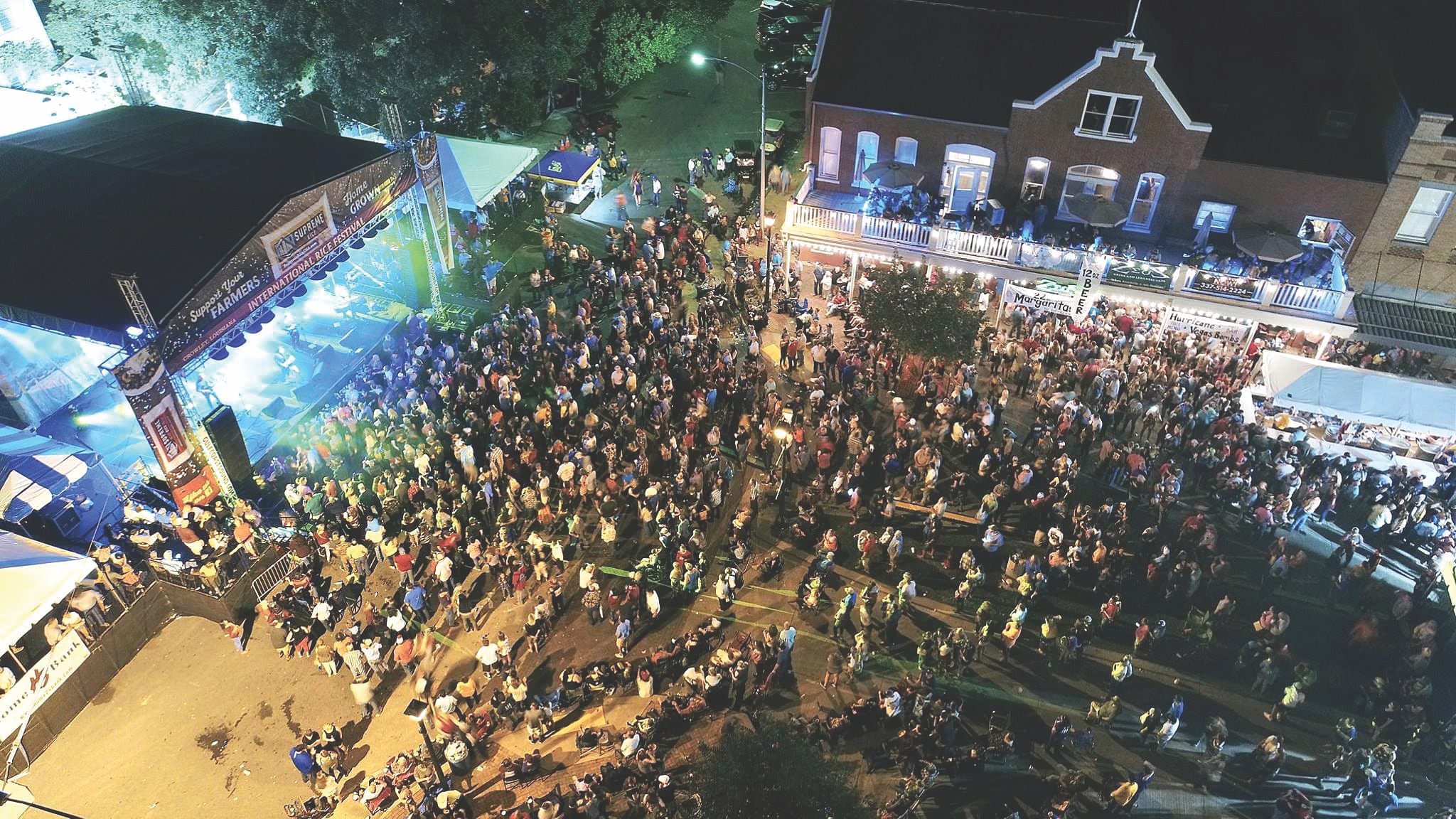An aerial image of the crowd at the Louisiana Rice Festival.