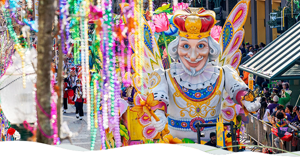 A view of a Mardi Gras float as it passes down the parade route on Mardi Gras Day.