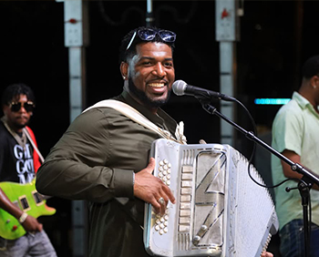 A musical artist performs.