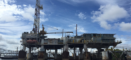 An offshore drilling rig.