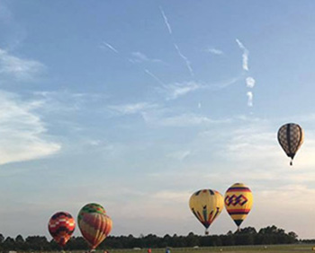 Hot air balloons lift toward the sky.