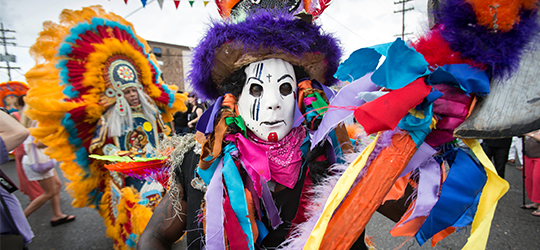 Mardi Gras Indians perform in New Orleans.