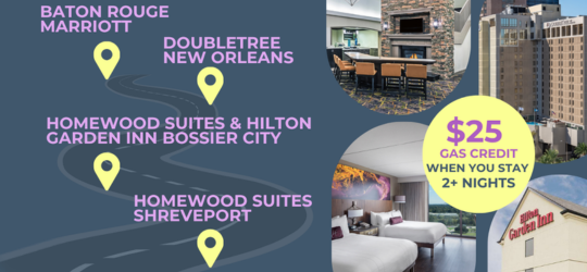 A map of hotels across Louisiana.
