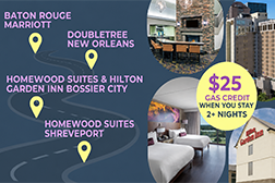 A map shows hotels across Louisiana.