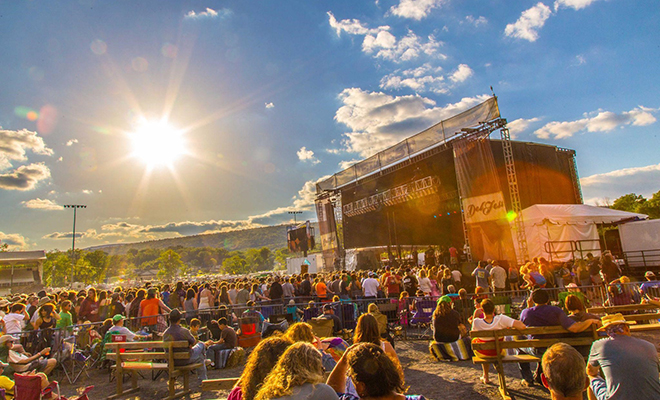 Picture of crowd of people enjoying the music at DelFest.
