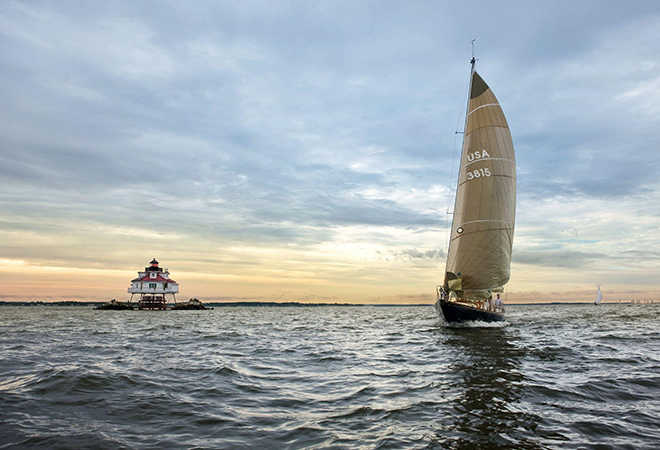 Picture of a Sailboat and the Thomas Point Lighthouse Shoal on the Chesapeake Bay.