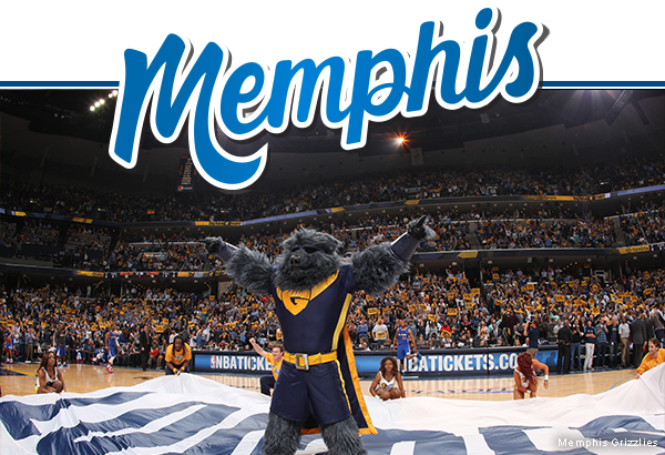 Super Grizz Mascot hyping up the crowd at a Memphis Grizzlies game.