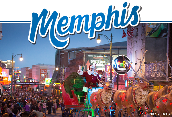 Santa waving to spectators at the Beale Street Holiday Parade.