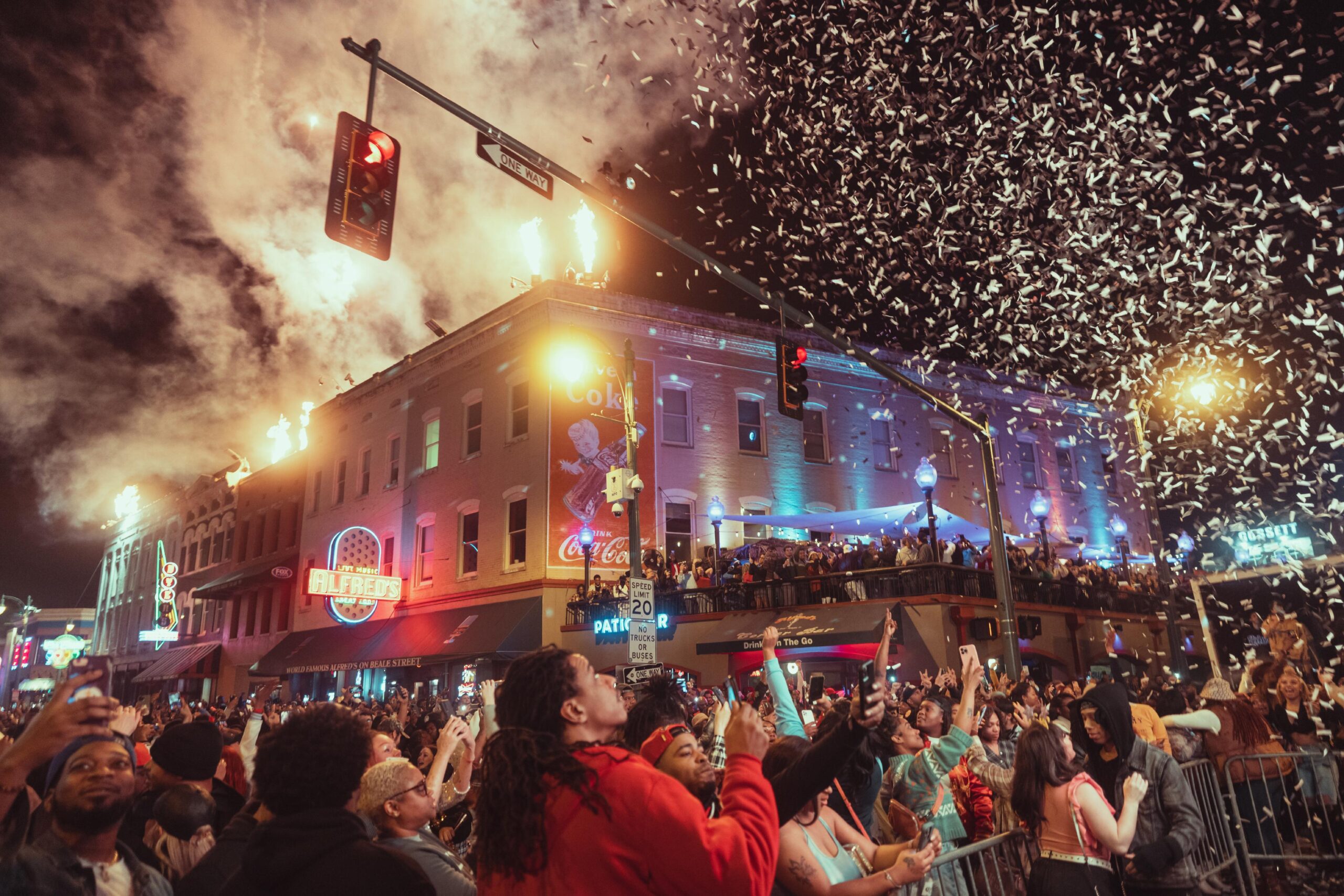 Crowds gathering on Beale Street to ring in the New Year.