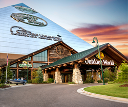 The exterior of Bass Pro Shops at the Pyramid