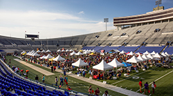 Crowds gathered around tents on the field of Simmons Bank Liberty Stadium for the Memphis Chicken & Beer Festival