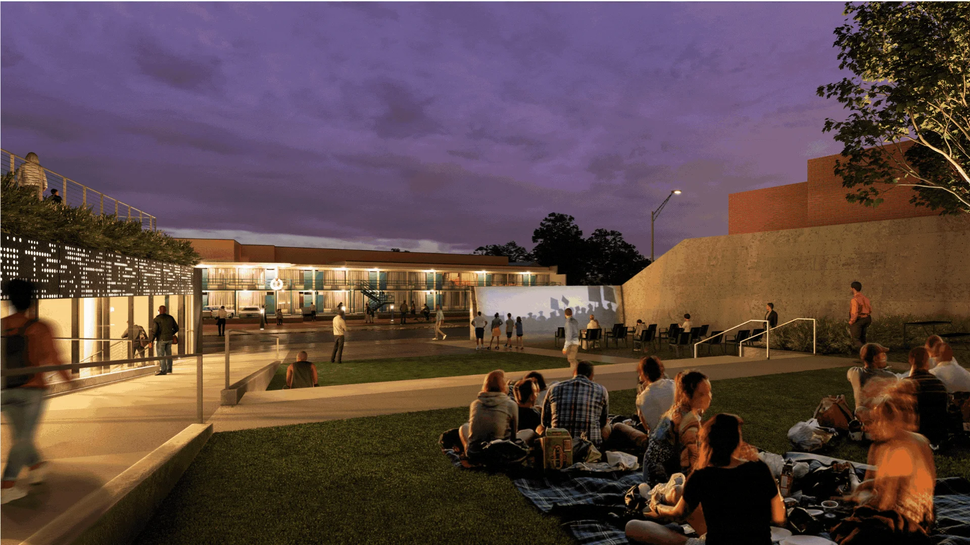 A gif of renderings of the Founders Park development at the National Civil Right Museum. 