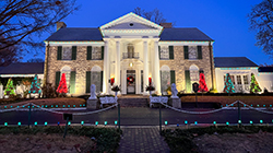 Christmas decor outside of the Graceland Mansion.