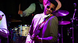 A guitarist on stage during the International Blues Challenge.