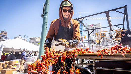 A man prepping crawfish at the Rajun Cajun Crawfish Fest in downtown Memphis. 