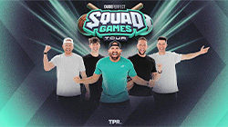 Dude Perfect ensemble of guys pose for event graphic photo.
