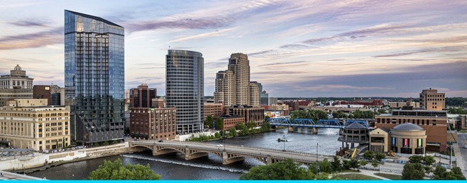 Grand Rapids skyline along the Grand River. 