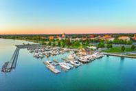 Boats docked in a marina in Traverse City.