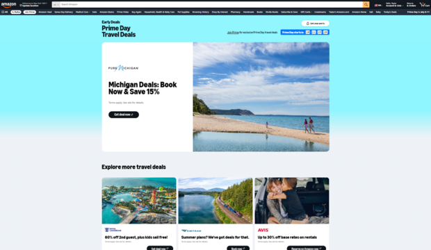Landing page on Amazon Prime featuring the Pure Michigan tiles. 