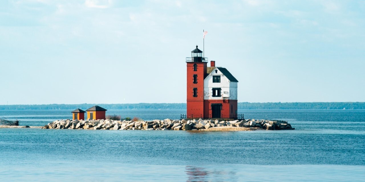Round Island Lighthouse in Lake Huron.
