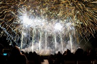 Spectators watching a fireworks display. 