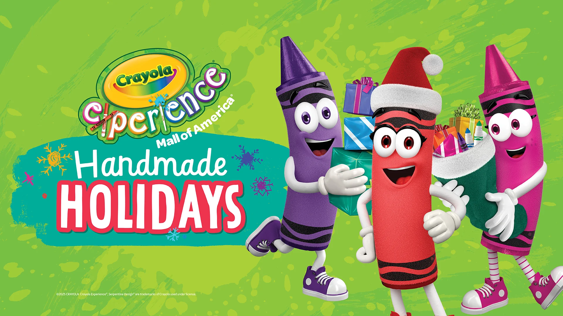 crayons holding gifts and wearing santa hats