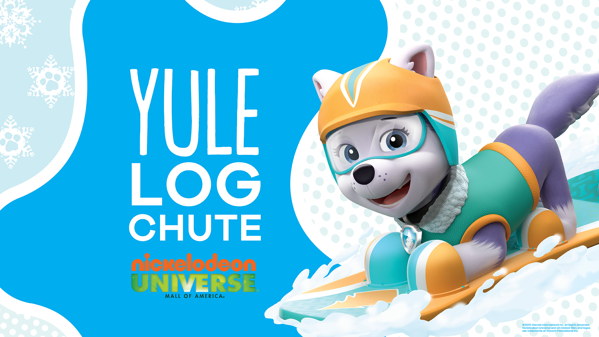 a cartoon dog on a snowboard to the right of the phrase 