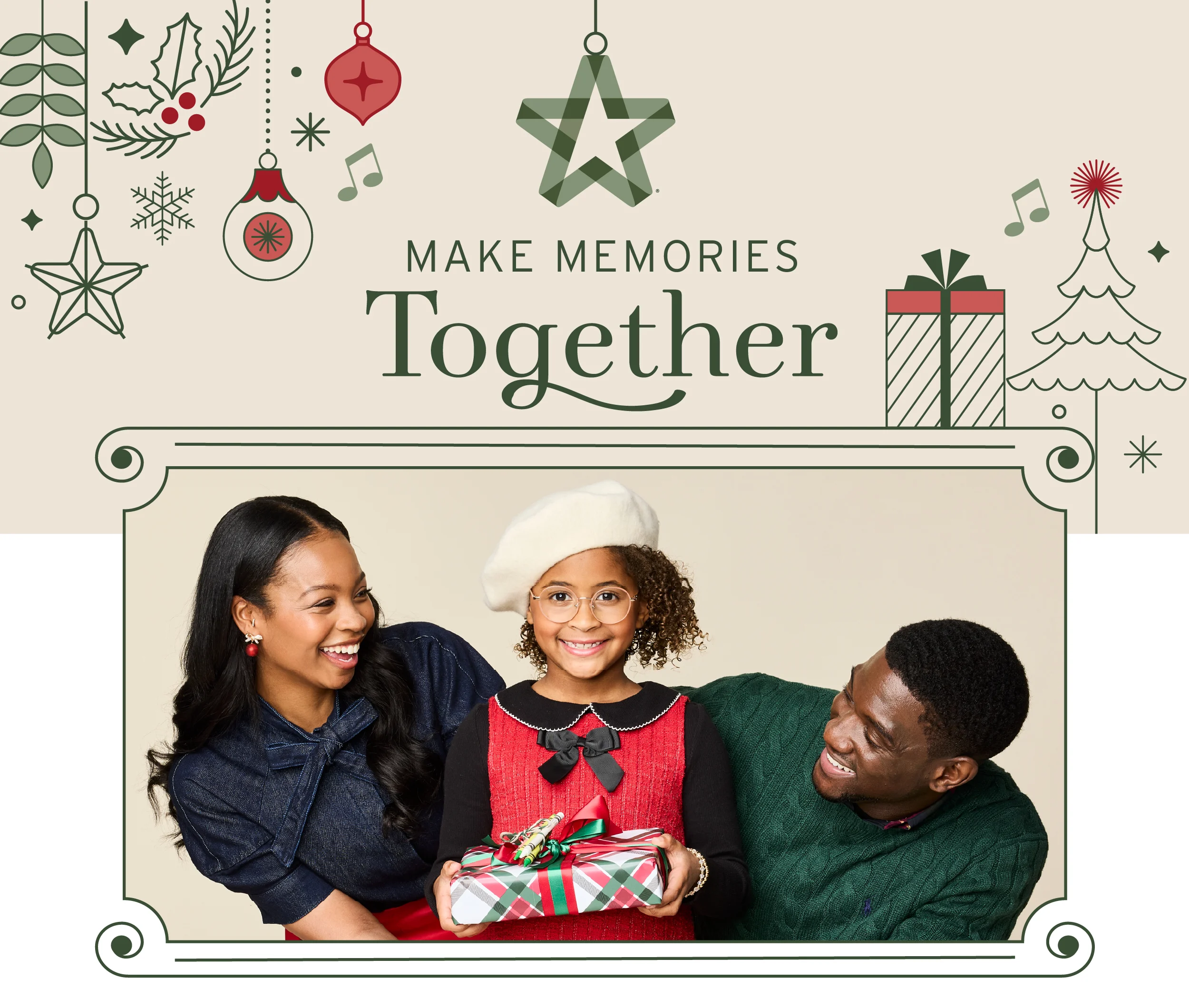 Make Memories together: a family dressed in festive holiday clothing