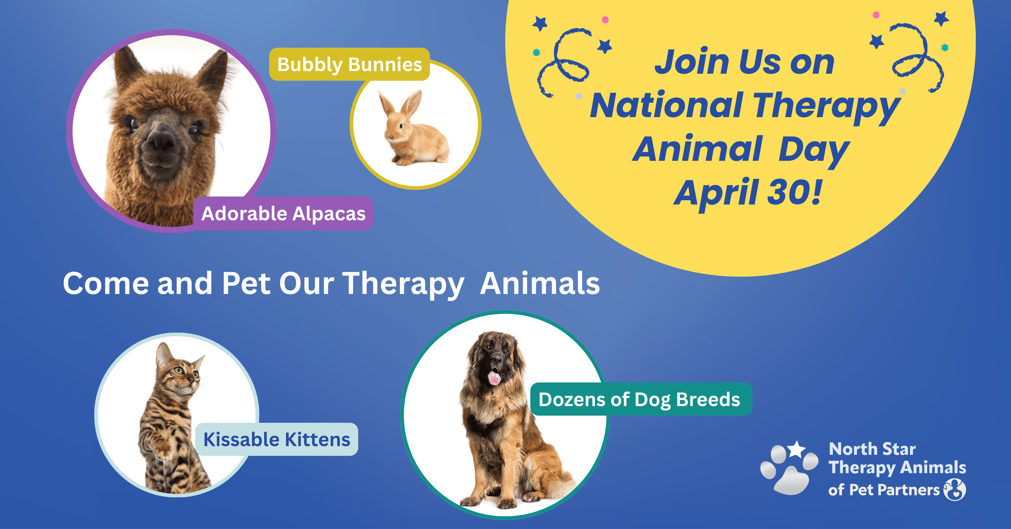 come and pet our therapy animals