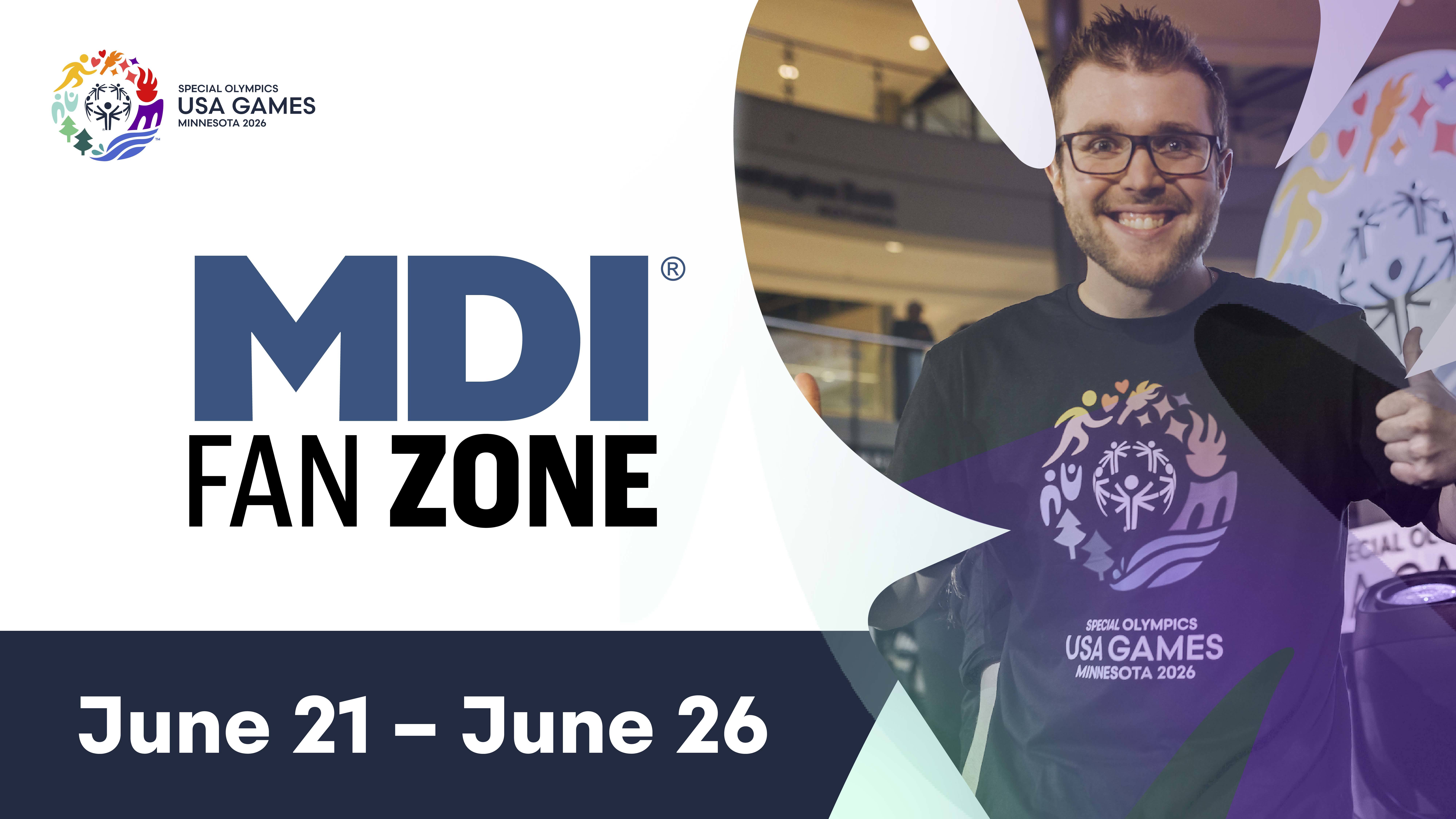 a person giving the thumbs up with the MDI fan zone title next to them