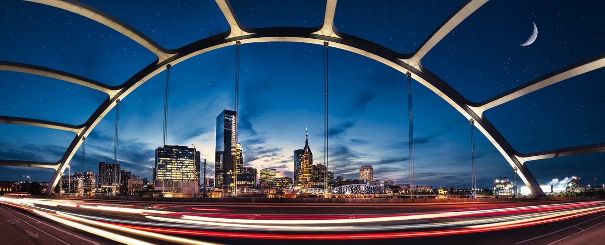 Nashville Skyline at Night from Bridge