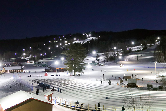 a ski area lit up at night