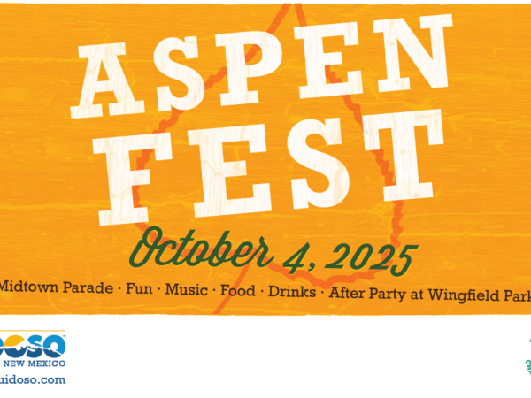 Promotional banner for Aspen Fest on October 4, 2025, in Ruidoso, New Mexico, featuring a midtown parade, fun, music, food, drinks, and an after party at Wingfield Park.