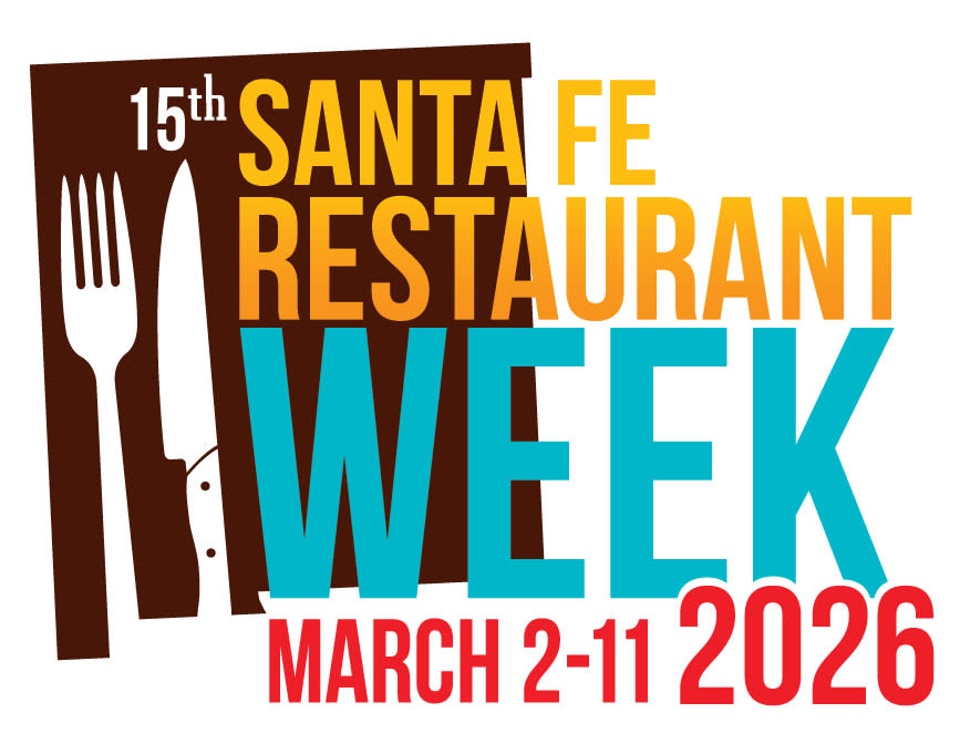 Logo for the 15th Santa Fe Restaurant Week, featuring a fork and knife silhouette beside text. Dates listed: March 2-11, 2026.