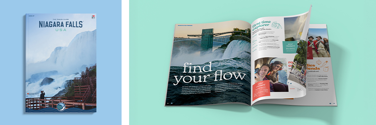two pages of the Niagara Falls USA Travel Guide.
