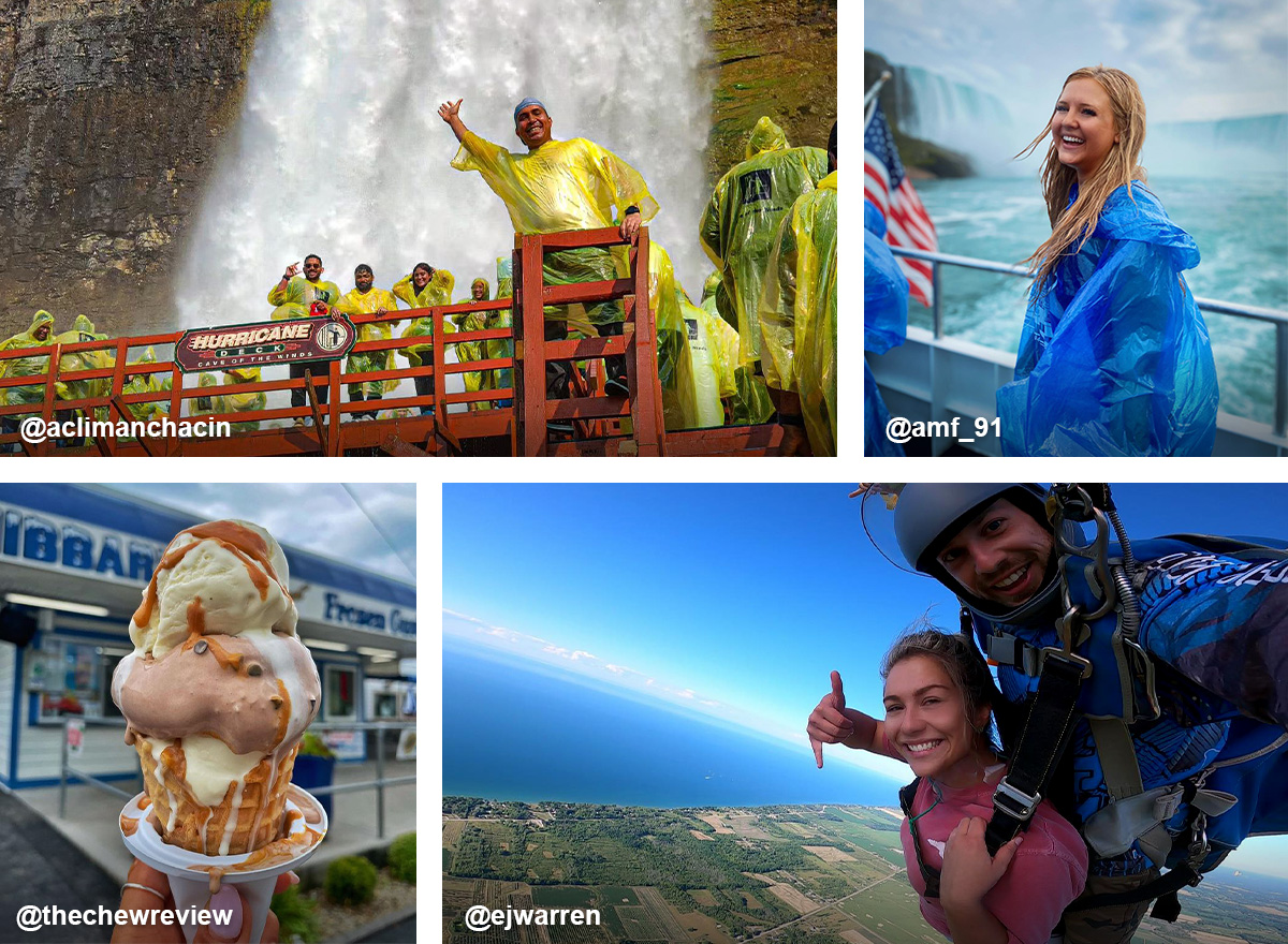 Visitors enjoy unforgettable Niagara Falls USA experiences, including Cave of the Winds, a Maid of the Mist cruise, oversized ice cream treats, and a tandem skydive above the Lake Ontario shoreline.
