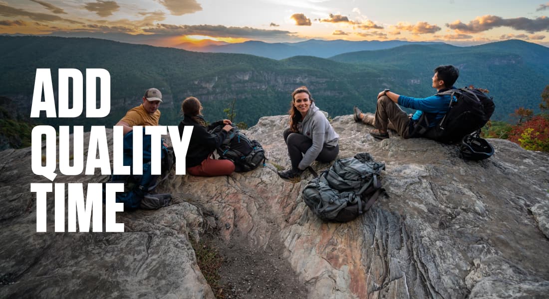 ADD QUALITY TIME - Linville Gorge, Group Sitting on Rock at Sunset