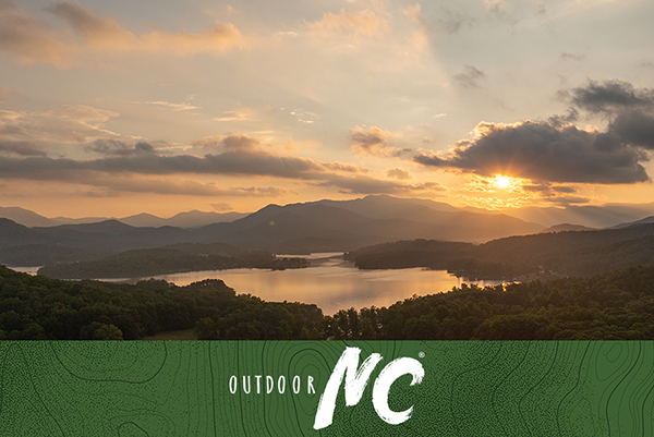 Aerial scenic sunrise of Lake Chatuge from Jack Rabbit Campground.