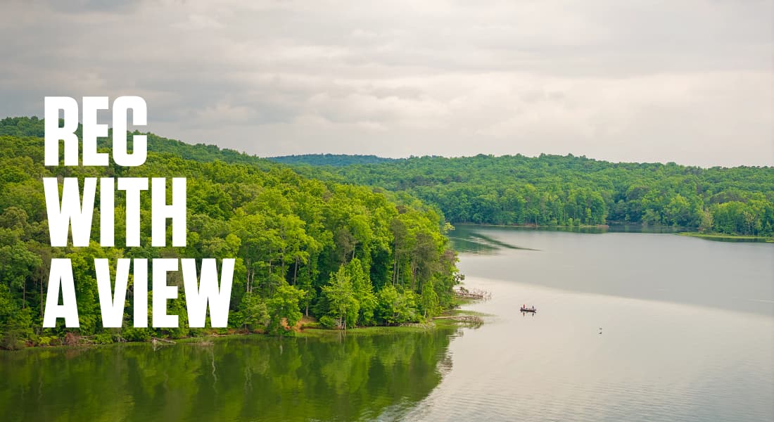REC WITH A VIEW - Aerial view of boats fishing on Badin Lake in Uwharrie National Forest, North Carolina