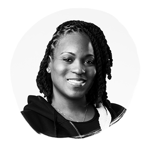 A black and white portrait of Lisa (Lee) Colvin