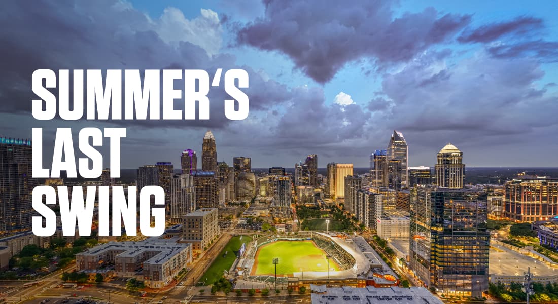 SUMMERʻS LAST HURRAH - Aerial view of Truist Ballpark at dusk, Charlotte NC