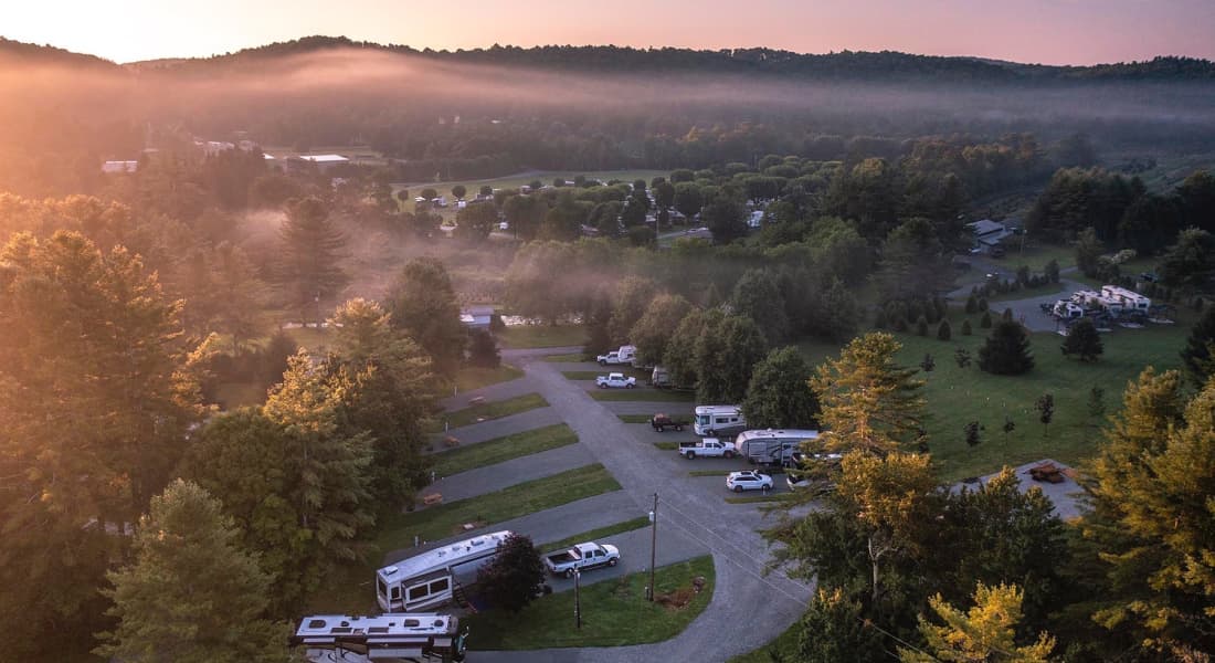 Aerial view of Pineola Campground in Avery County, NC.