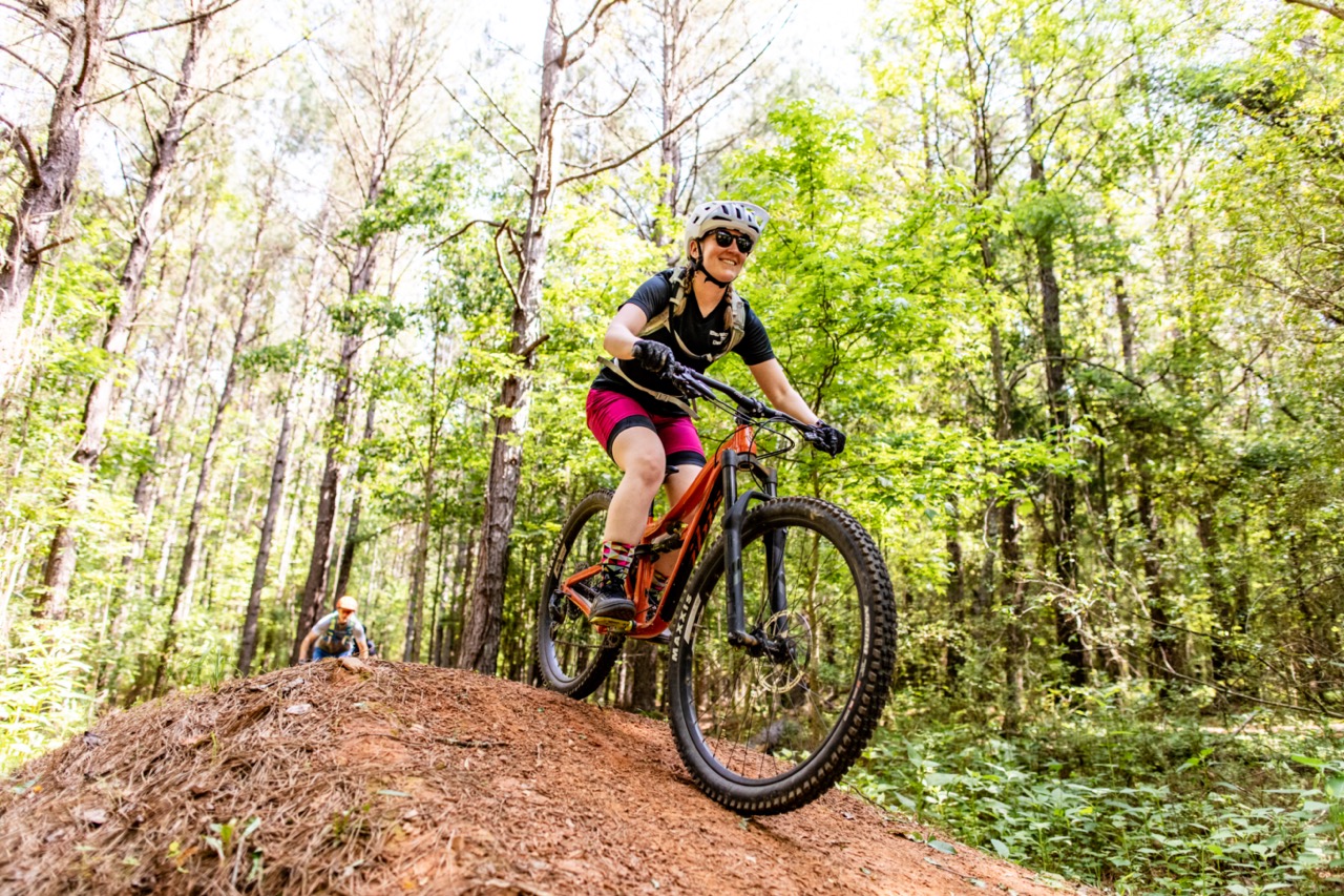 A mountain biker on a trail near Hickory, NC.