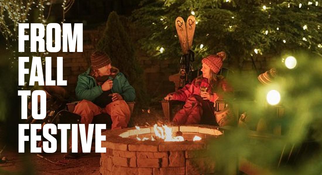 FROM FALL TO FESTIVE - Skiers gathered around a fire pit at Beech Mountain Ski Resort