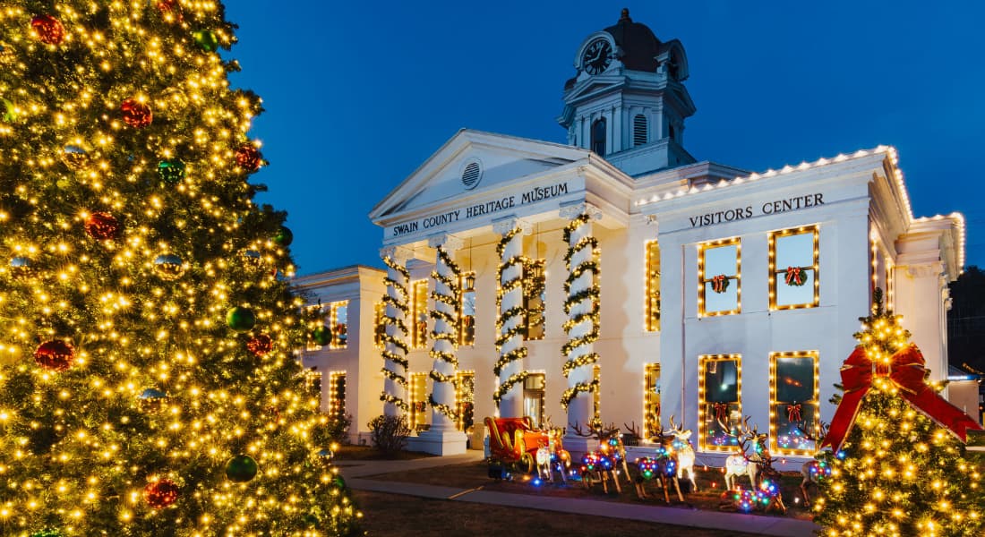 Christmas decorations in Bryson City, NC